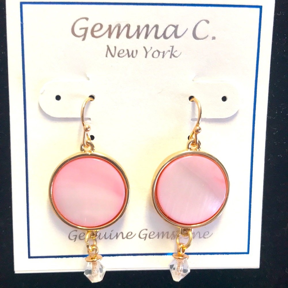 Genuine Gemstone Pink with Crystal Earrings